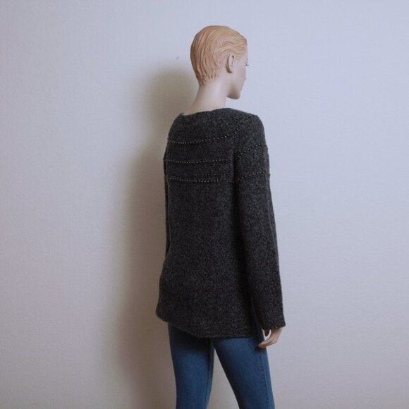 Anthropologie Three Dots Crew Neck Embellished Sweater Gray Women Size S - Picture 2 of 7